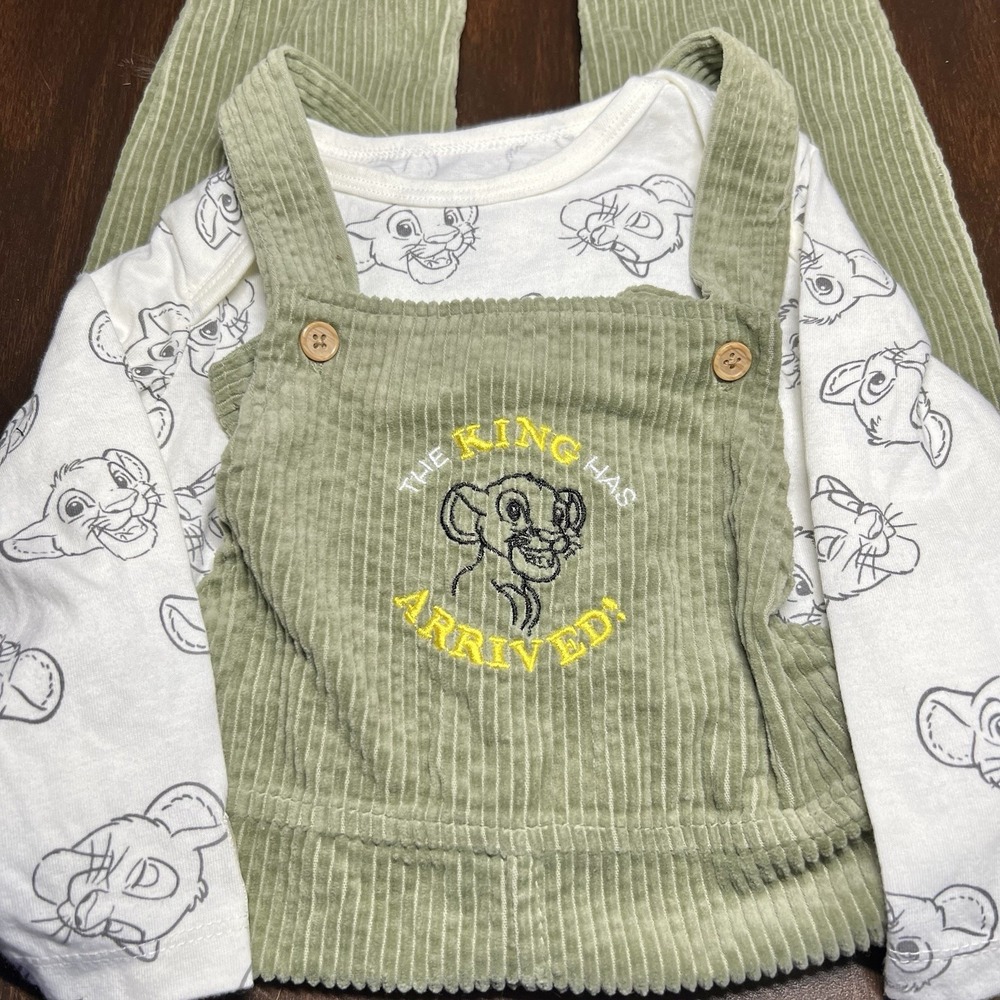 Disney Baby Lion King Simba Corduroy Overalls 2pc Set Green 24M Toddler EUC!!‎